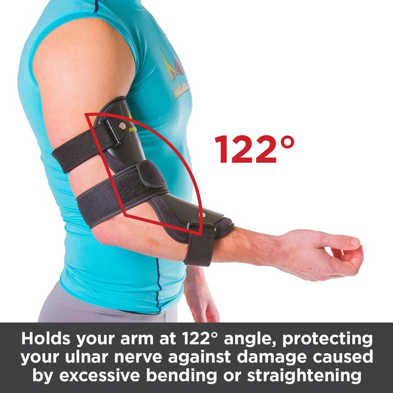 BraceAbility Cubital Tunnel Syndrome Elbow Brace | Splint to Treat Pain from Ulnar Nerve Entrapment, Hyperextended Elbow Prevention and Post Surgery Arm Immobilizer - M (MEDIUM/LARGE) - Image 5